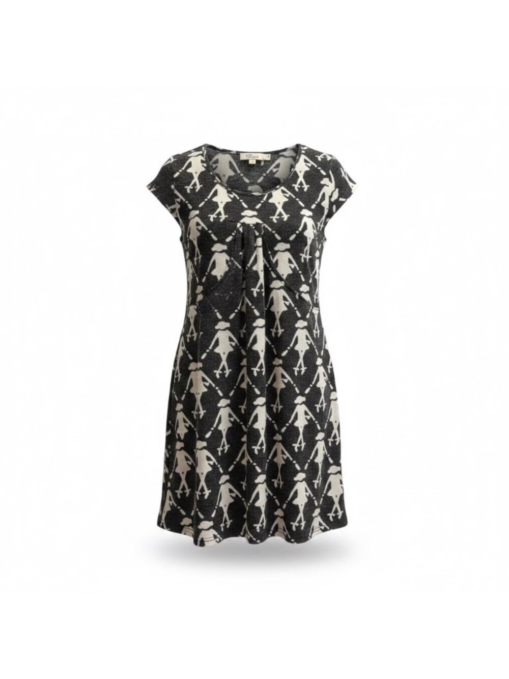 Aryeh Womens Black & Ivory Acrylic/Nylon Dress Short Sleeve Mid-Length Size L